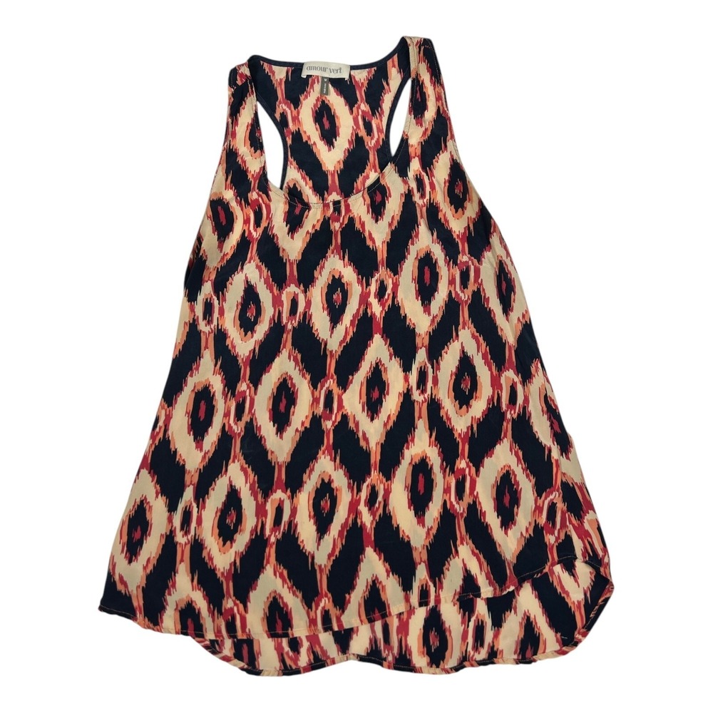 Amour Vert Womens Silk Racerback Tank Top Diamond‎ Print Sleeveless Blouse